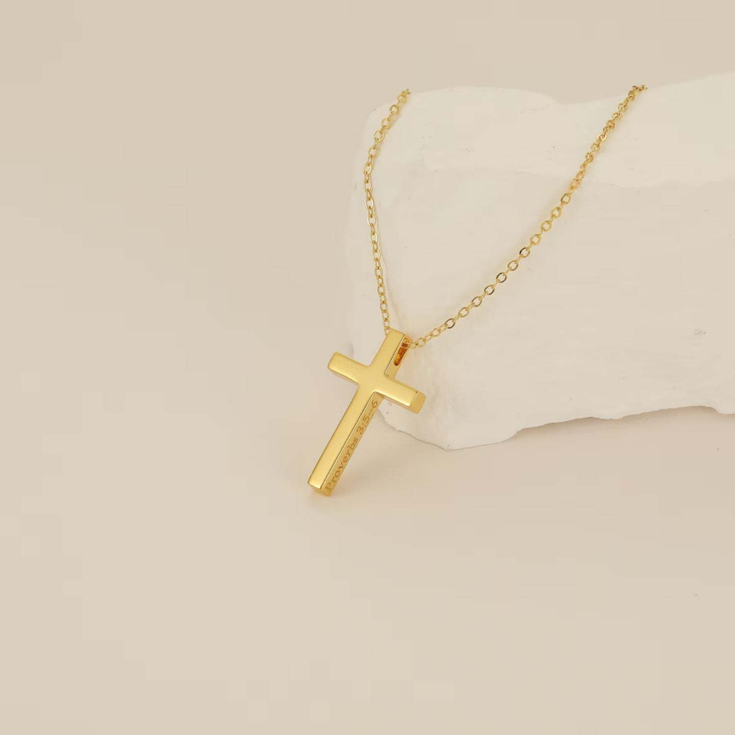 Personalized Gold Cross Necklace – Custom Engraved 18K Gold Plated Christian Cross Pendant Necklace for Women