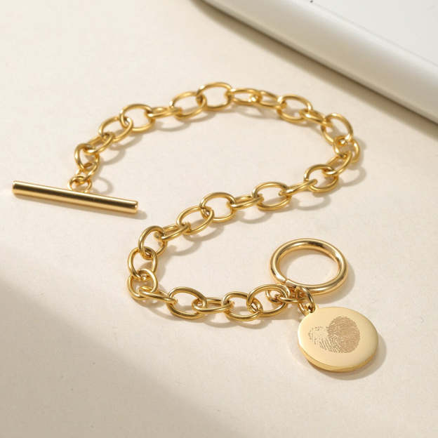 Cherish Life's Moments - Gold-Tone Fingerprint Bracelet, a Personal Touch. #FingerprintBracelet #GoldJewelry #PersonalizedGift