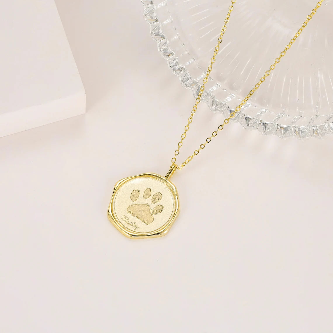 14k Gold Plated Custom Paw Print Necklace - Personalized Pet Jewelry Gift
