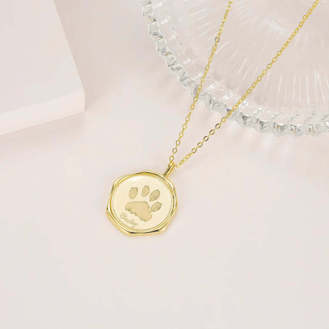 14k Gold Plated Custom Paw Print Necklace - Personalized Pet Jewelry Gift