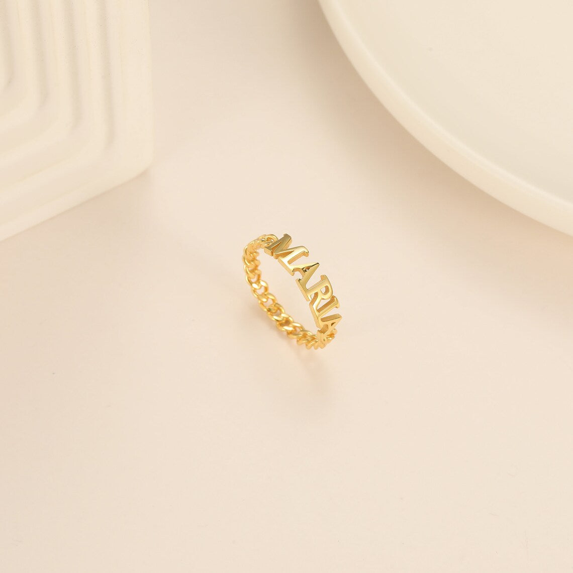 Custom 18K Gold Plated Name Ring - Personalized 925 Sterling Silver, 14K Yellow, Rose, or White Gold for a Luxurious Touch