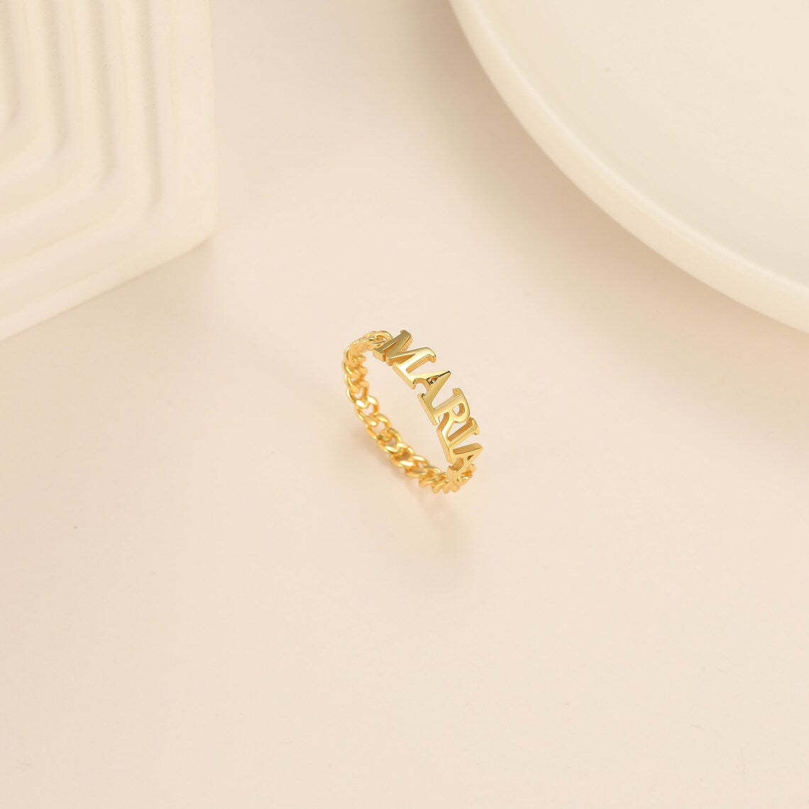 Custom 18K Gold Plated Name Ring - Personalized 925 Sterling Silver, 14K Yellow, Rose, or White Gold for a Luxurious Touch