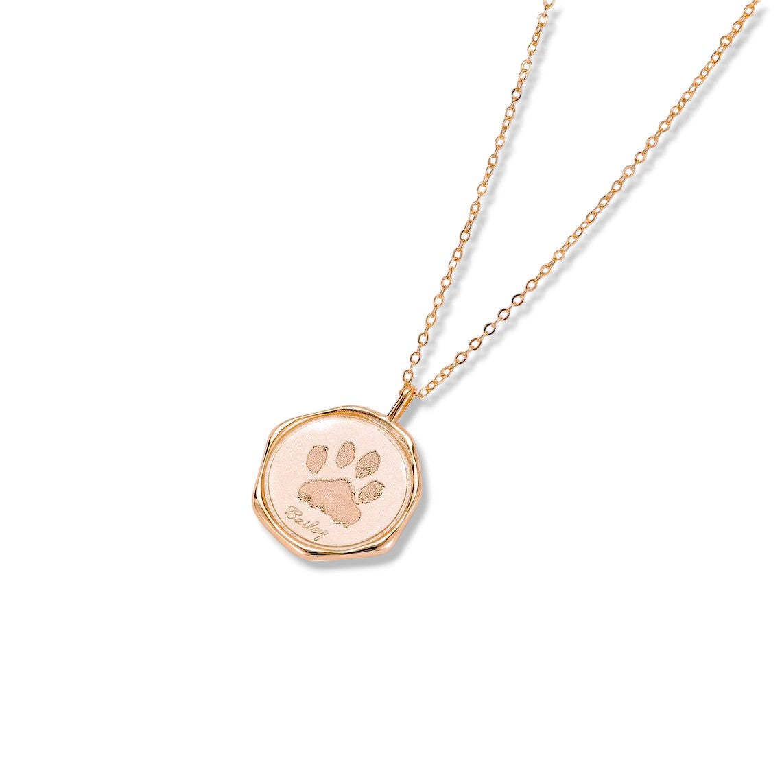 14k Rose Gold Plated Custom Paw Print Necklace - Personalized Pet Keepsake Jewelry