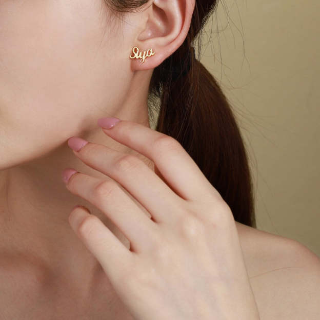 Delicate 14k Gold Plated Name Earrings - Personalized Jewelry with Custom Script