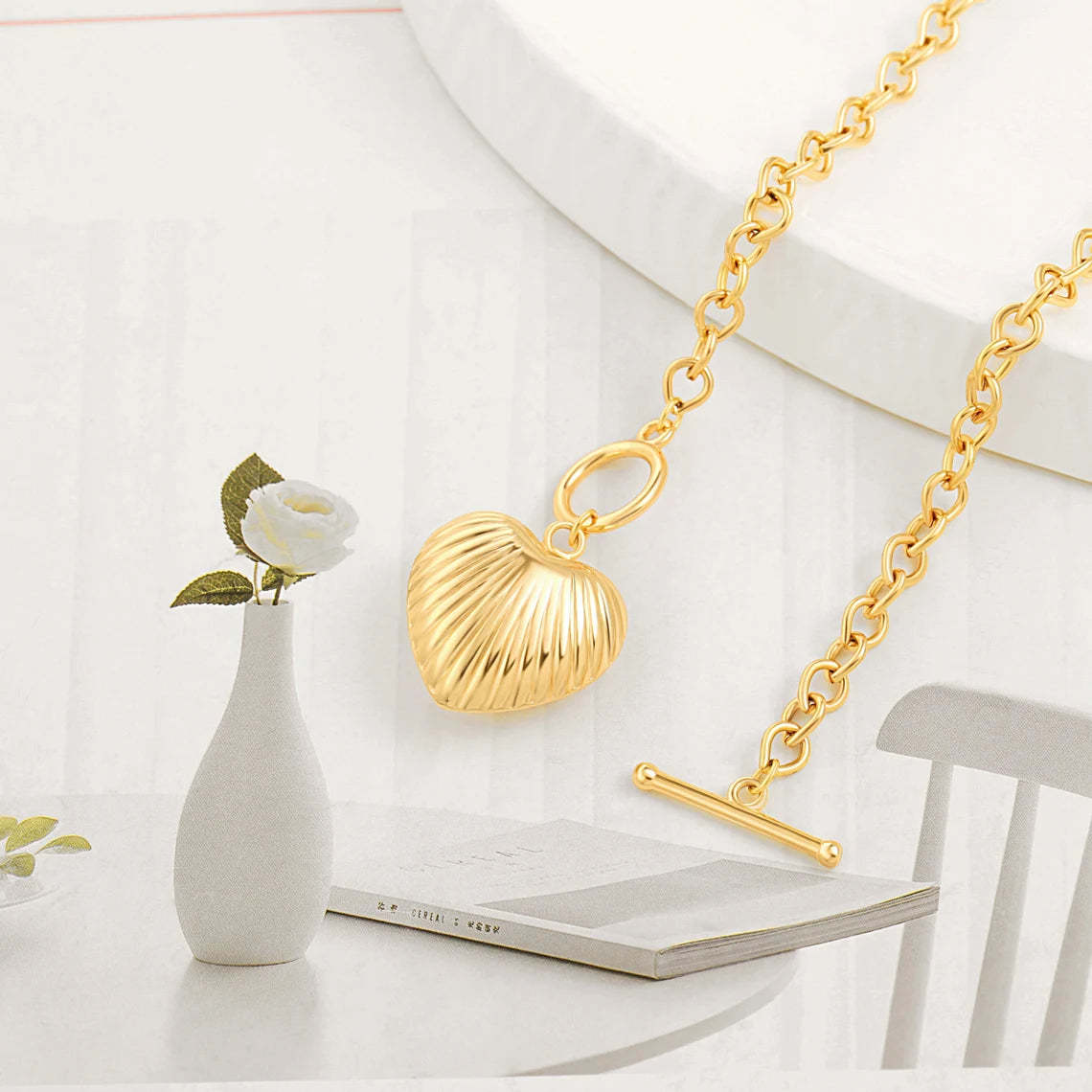 Ladies' Textured Puffy Heart Pendant Necklace - Available in 14K and 18K Gold Plated & Solid, Perfect for Romantic Gestures