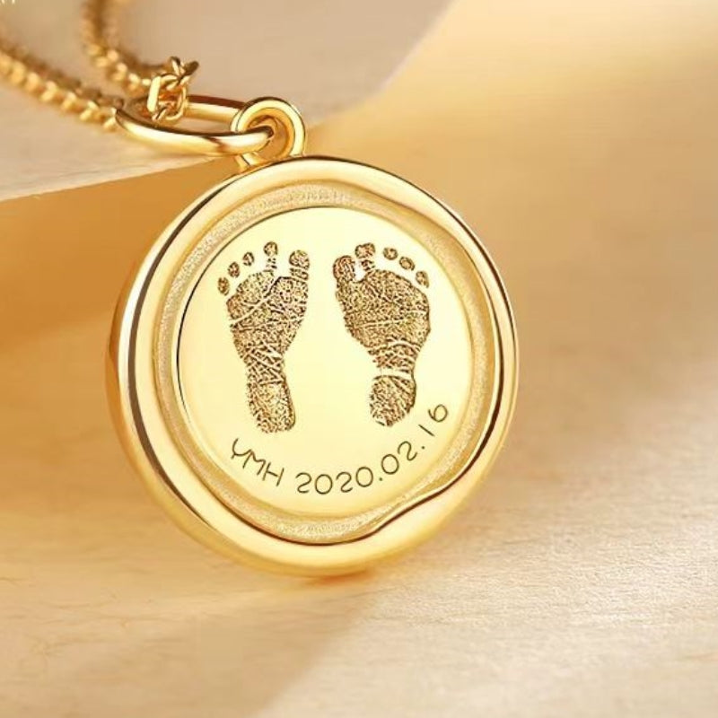 Custom Engraved 14K Gold Baby Footprint Necklace - Available in 925 Silver, 14K Yellow, Rose, and White Gold, Perfect for New Parents