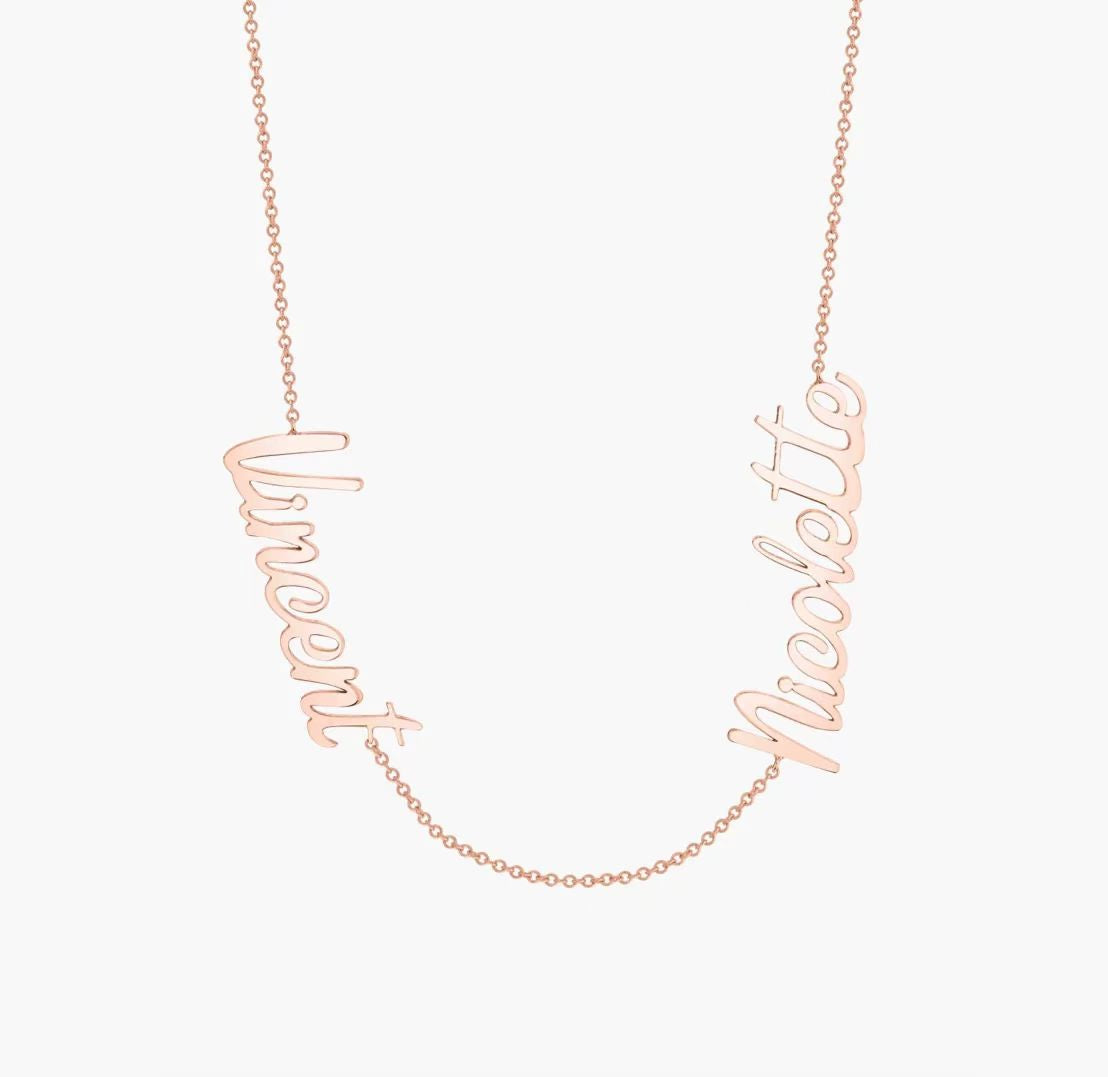 Personalized 14K Gold Family Name Necklace - Customize with Any Names, Available in 925 Silver, 14K Yellow, Rose, White Gold, and 18K Gold