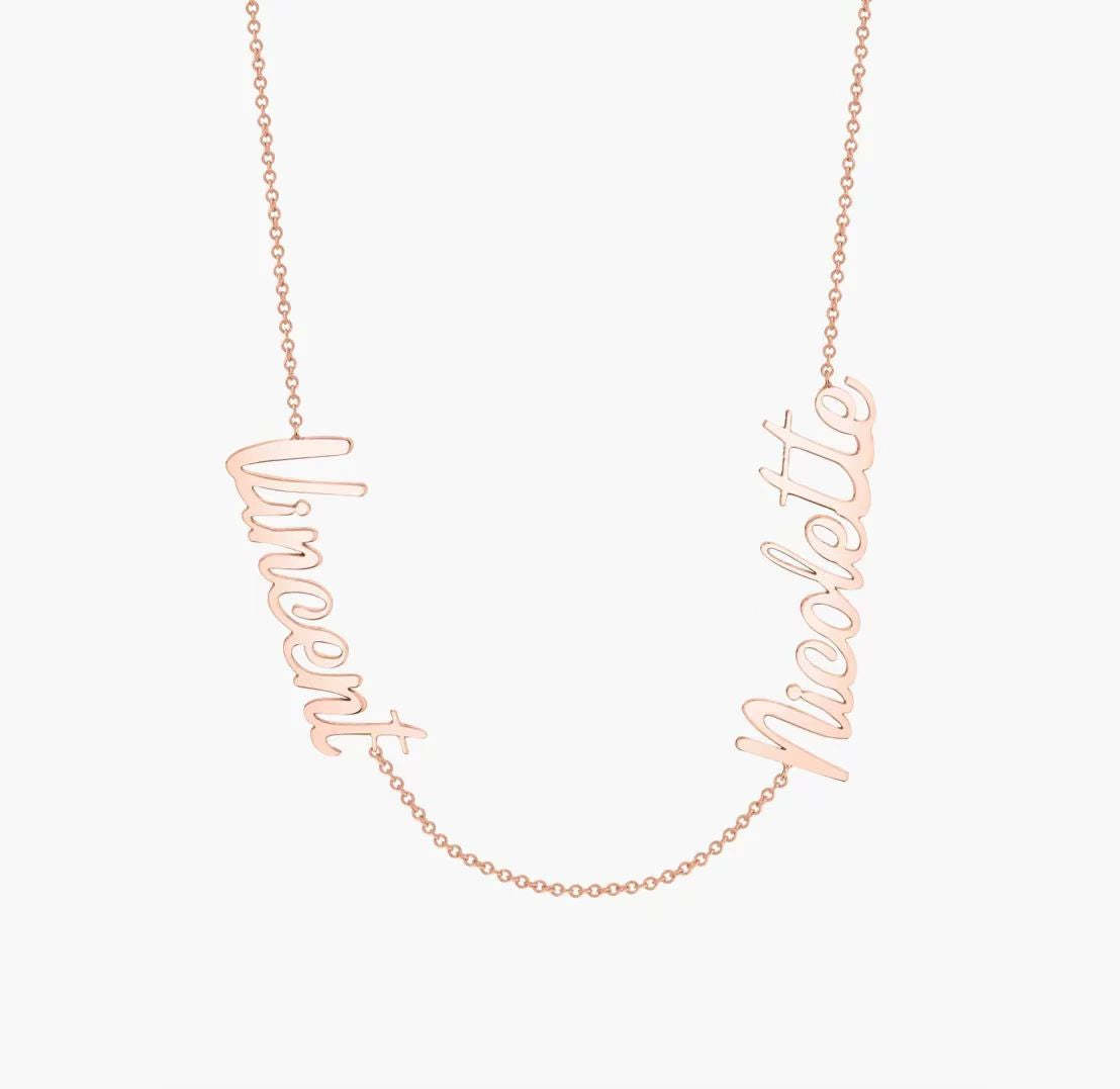 Personalized 14K Gold Family Name Necklace - Customize with Any Names, Available in 925 Silver, 14K Yellow, Rose, White Gold, and 18K Gold