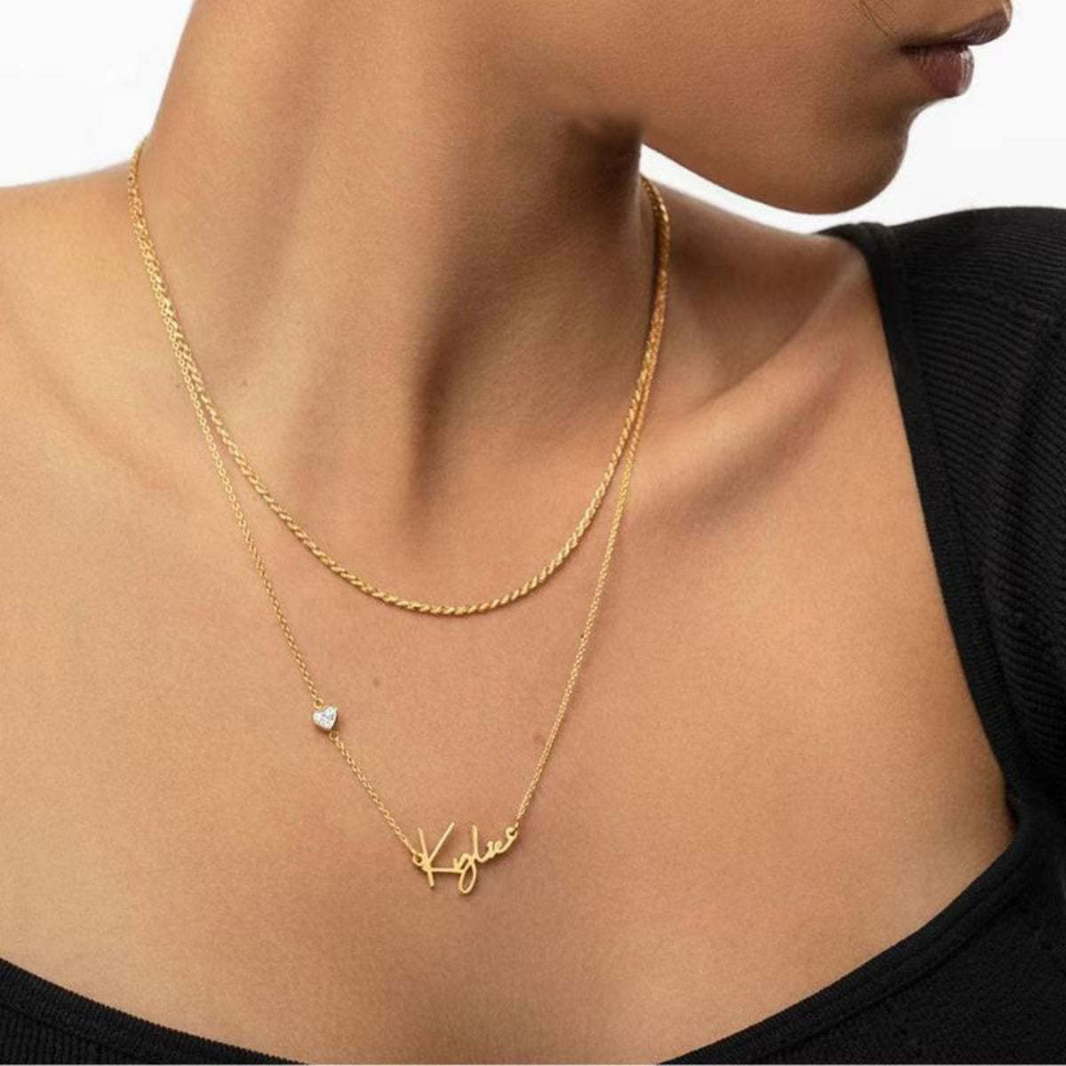 Personalized 14K Gold Nameplate Necklace - Engrave Any Name, Available in 925 Silver, 14K Yellow, Rose, and White Gold