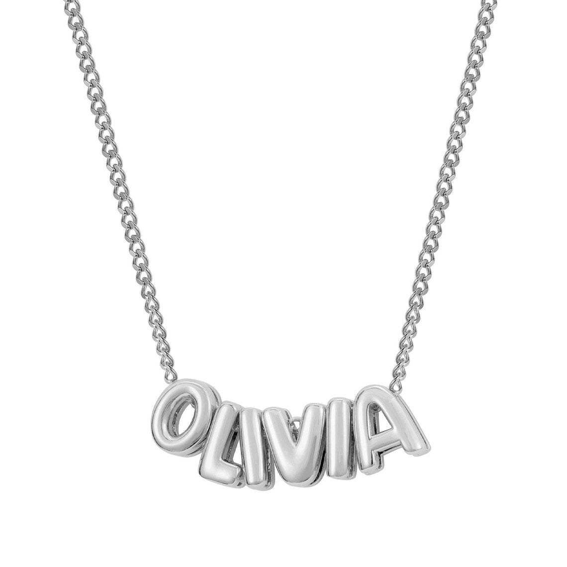 Custom Engraved Sterling Silver 3D Bubble Name Necklace – Personalized Jewelry Gift for Her