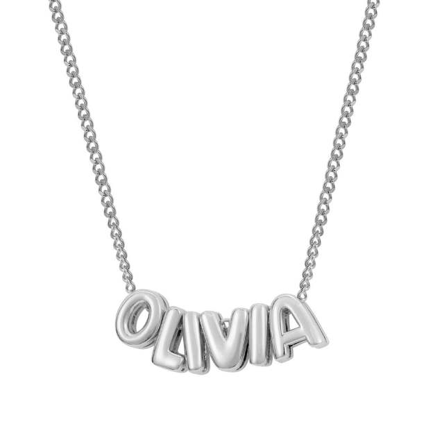 Custom Engraved Sterling Silver 3D Bubble Name Necklace – Personalized Jewelry Gift for Her