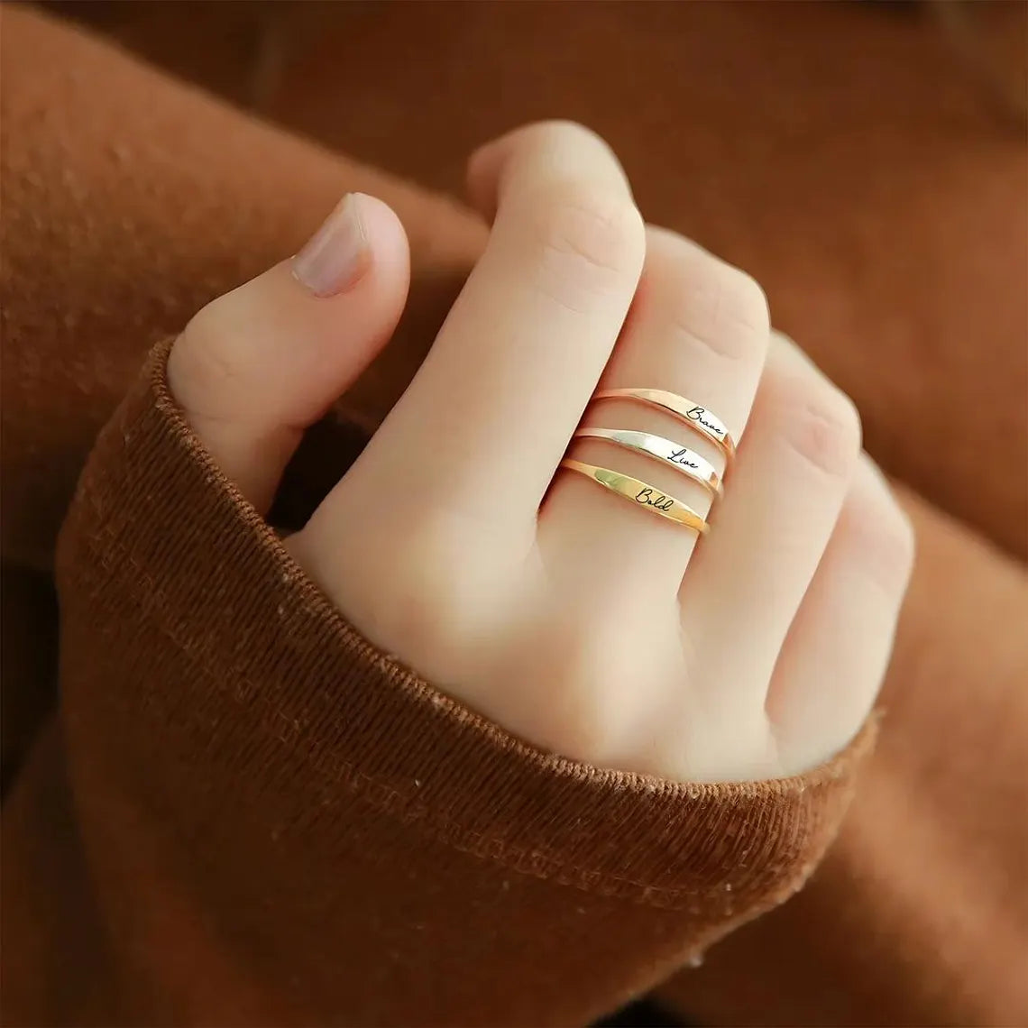 Express Your Individuality with Personalized Stackable Rings - Gold Plated for a Chic Look. #StackableRings #PersonalizedJewelry #FashionRings
