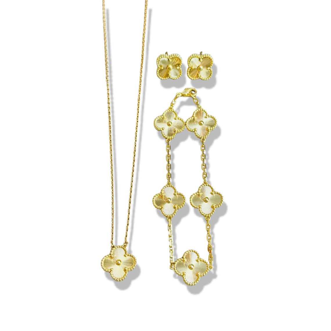 Elegant 18K Gold  Lucky Clover Jewelry Set – Women’s Four-Leaf Clover Necklace, Bracelet & Stud Earrings | Classic Gold Jewelry Gift for Her