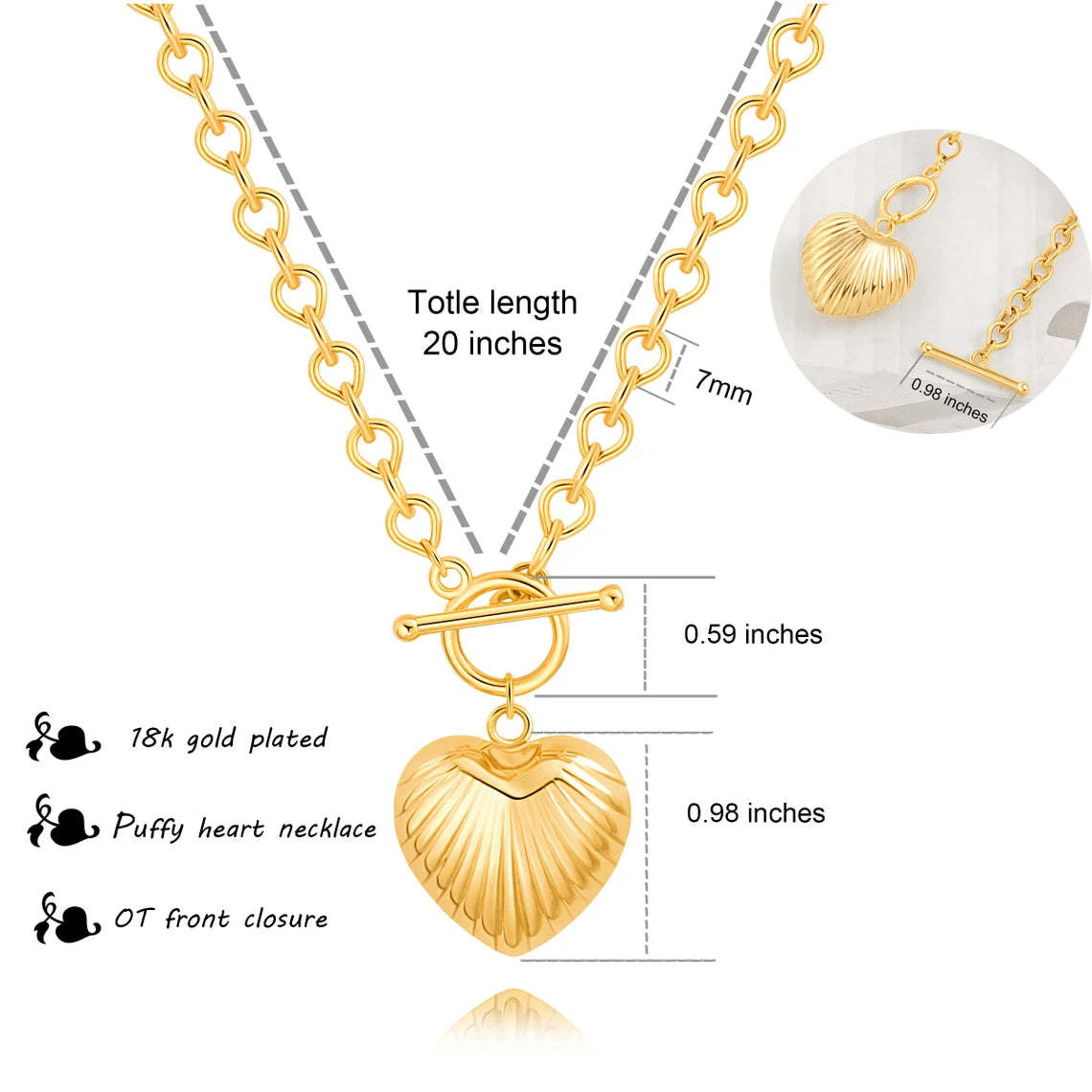 Ladies' Textured Puffy Heart Pendant Necklace - Available in 14K and 18K Gold Plated & Solid, Perfect for Romantic Gestures