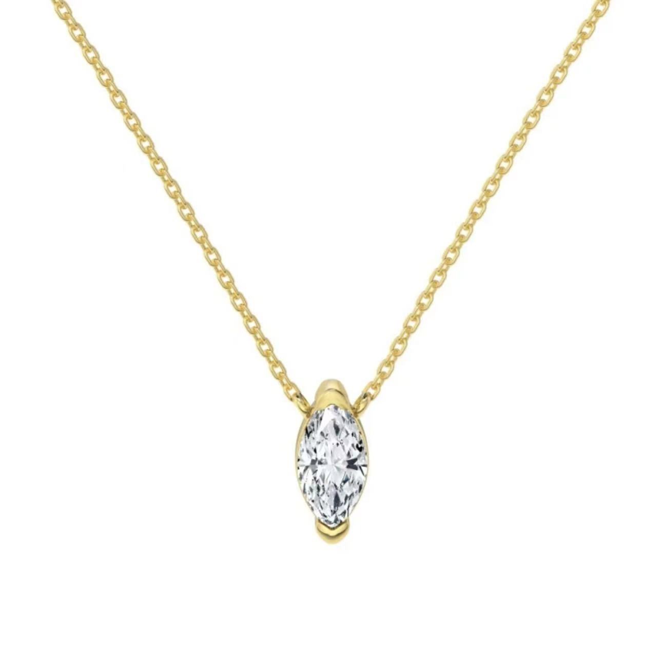 1-carat marquise cut simulated diamond necklace in 18k gold plated silver