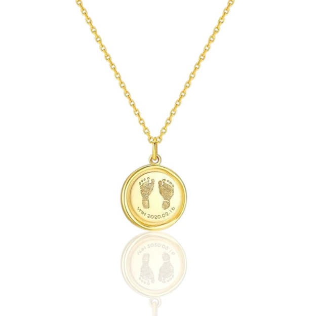 Custom Engraved 14K Gold Baby Footprint Necklace - Available in 925 Silver, 14K Yellow, Rose, and White Gold, Perfect for New Parents