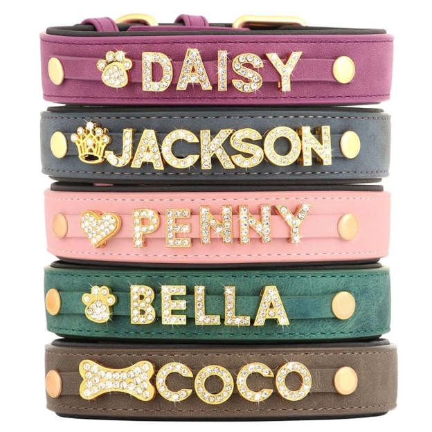 Customize Your Pet's Style - Personalized Rhinestone Dog Collars in Multiple Colors. #PersonalizedDogCollars #RhinestoneCollars #PetFashion