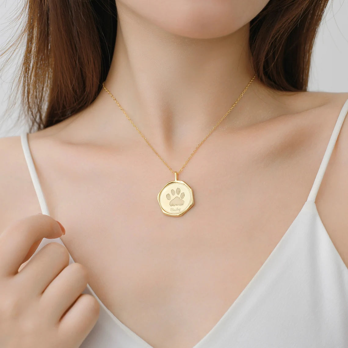 14k Gold Plated Custom Paw Print Necklace - Personalized Pet Jewelry Gift