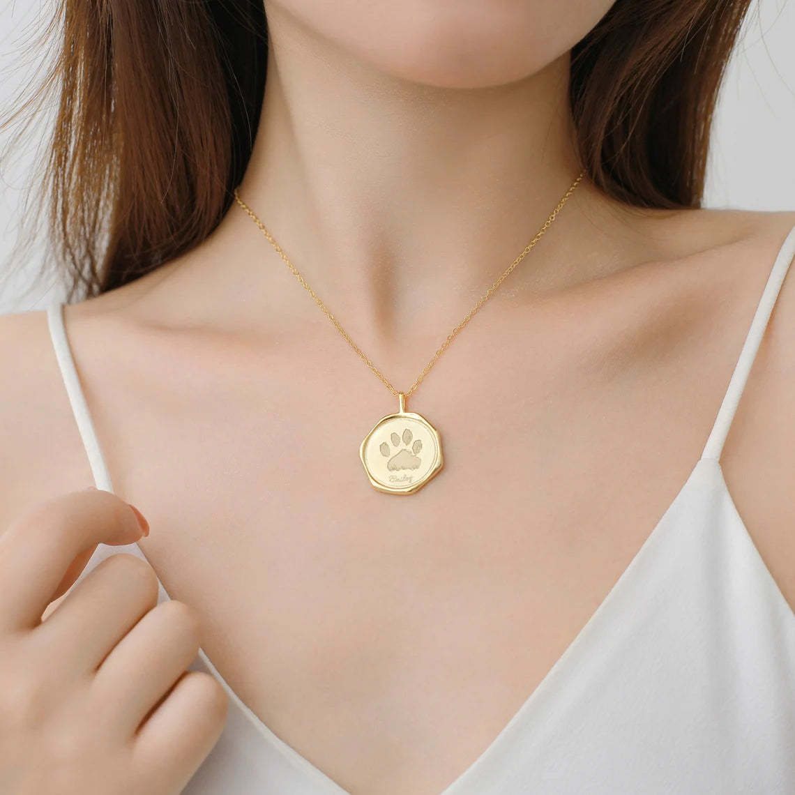 14k Gold Plated Custom Paw Print Necklace - Personalized Pet Jewelry Gift