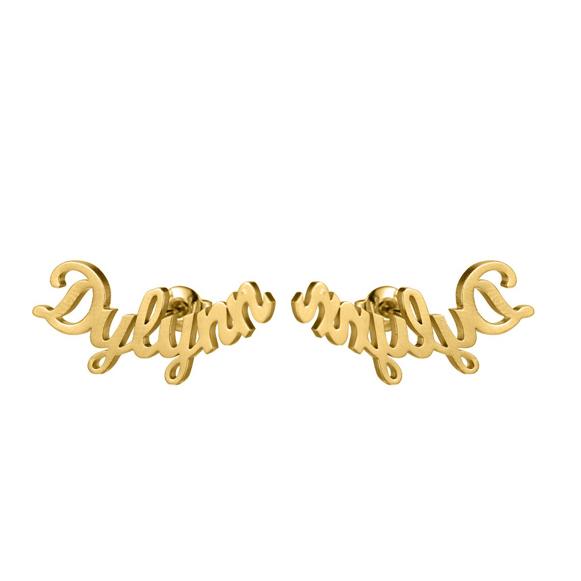 14k Solid Gold Personalized Name Earrings - Custom Script Lettering Jewelry