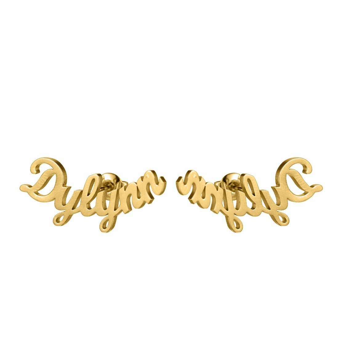 14k Solid Gold Personalized Name Earrings - Custom Script Lettering Jewelry