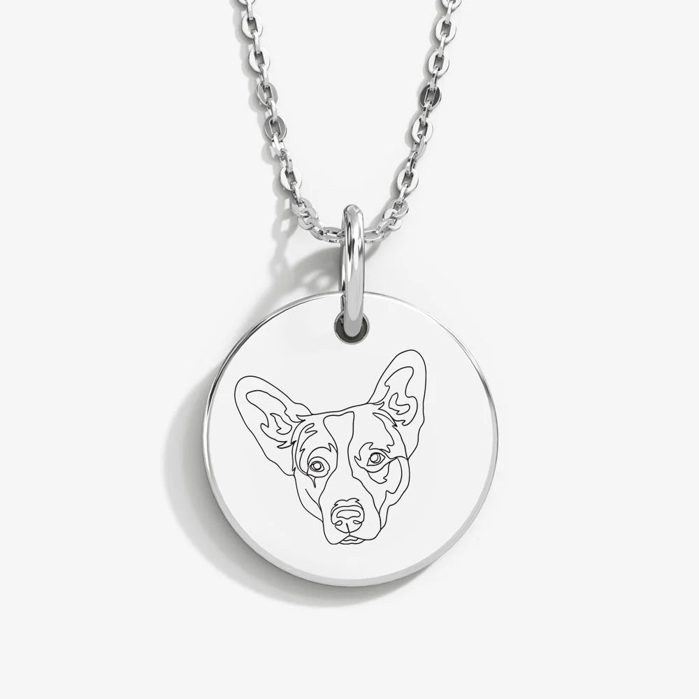 Custom Pet Portrait & Name Art Necklace in 14K Gold & 925 Silver