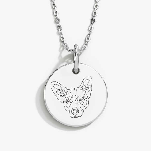 Custom Pet Portrait & Name Art Necklace in 14K Gold & 925 Silver