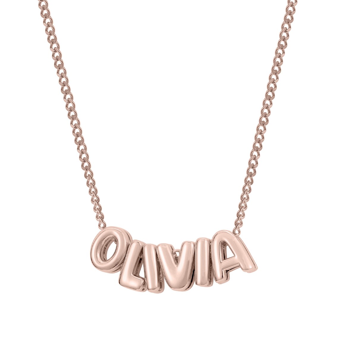 14K Rose Gold Custom 3D Bubble Name Necklace – Personalized Jewelry with Unique Design – Perfect Gift for Her
