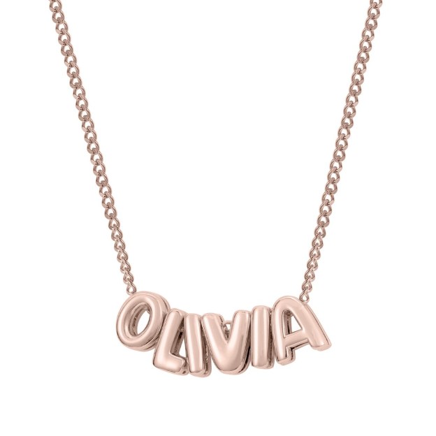 14K Rose Gold Custom 3D Bubble Name Necklace – Personalized Jewelry with Unique Design – Perfect Gift for Her