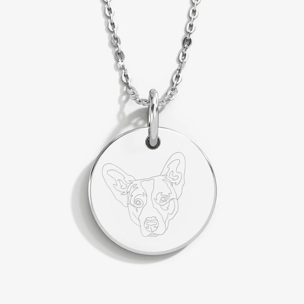 Custom Pet Portrait & Name Art Necklace in 14K Gold & 925 Silver