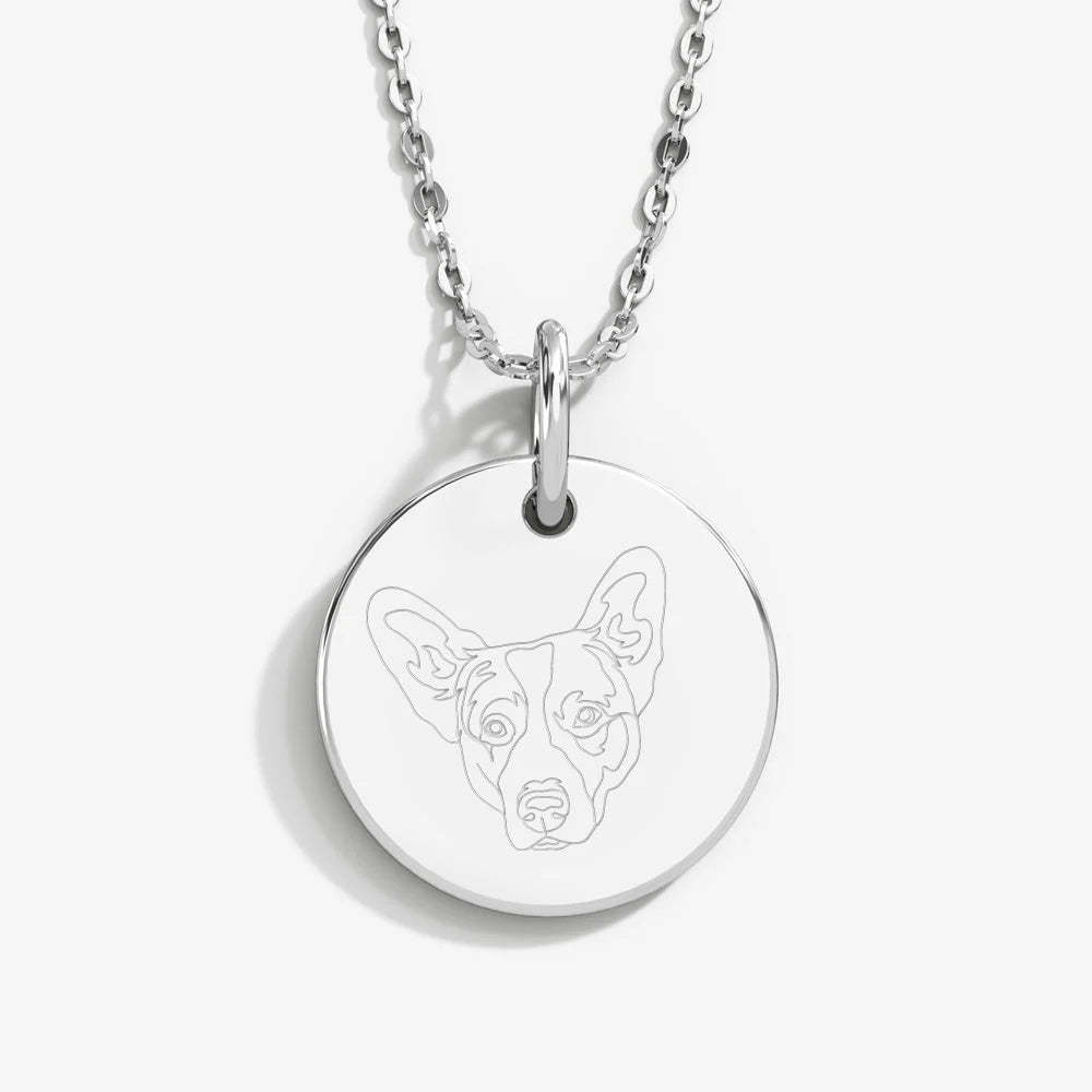Custom Pet Portrait & Name Art Necklace in 14K Gold & 925 Silver