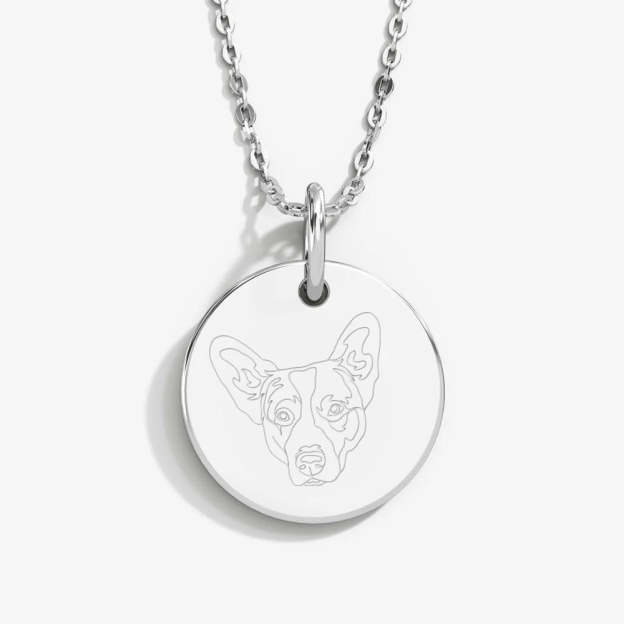 Custom Pet Portrait & Name Art Necklace in 14K Gold & 925 Silver