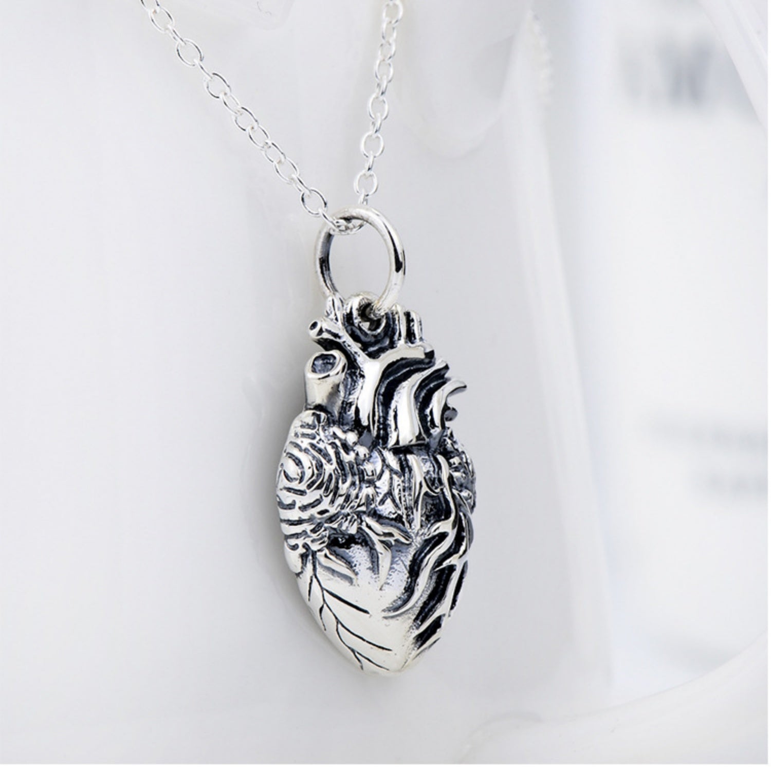 Sterling Silver Anatomical Heart Pendant Necklace – Detailed and Unique Jewelry – Perfect Gift for Her