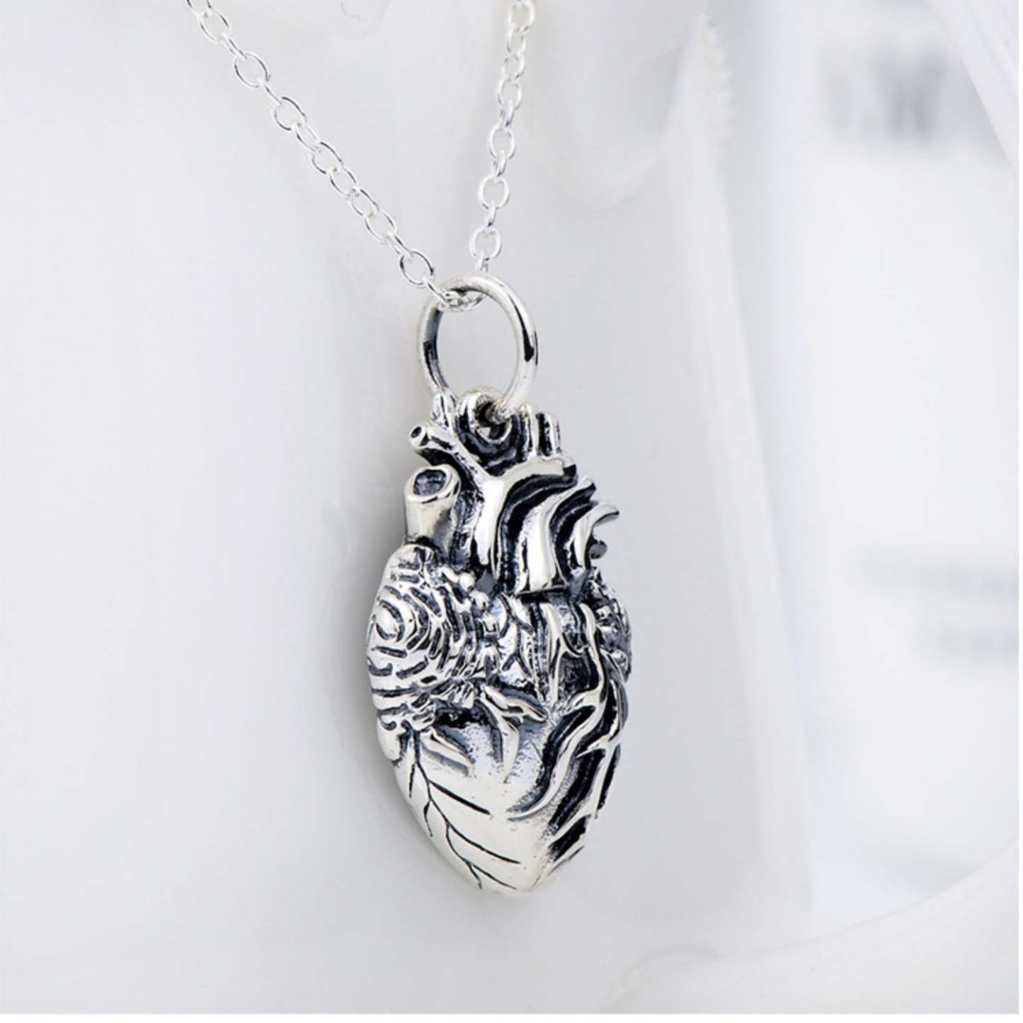 Sterling Silver Anatomical Heart Pendant Necklace – Detailed and Unique Jewelry – Perfect Gift for Her