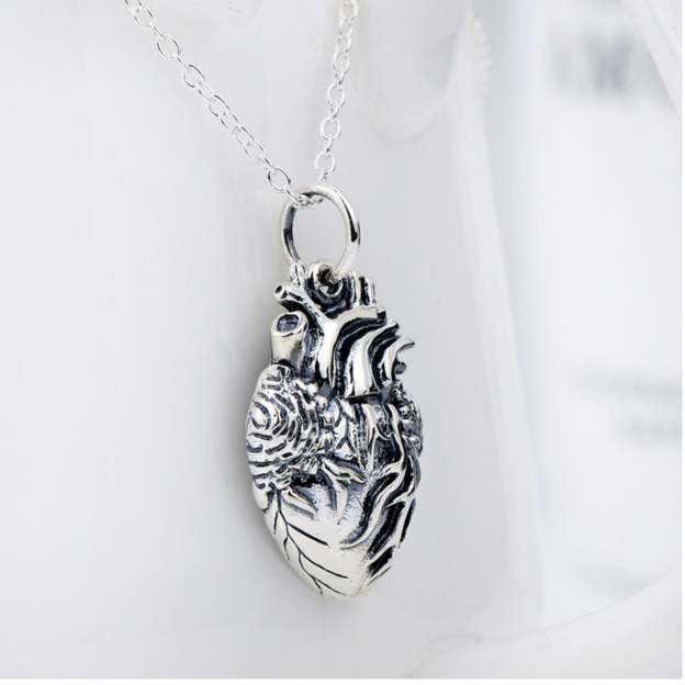 Sterling Silver Anatomical Heart Pendant Necklace – Detailed and Unique Jewelry – Perfect Gift for Her