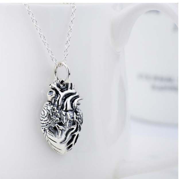 Sterling Silver Anatomical Heart Pendant Necklace – Detailed and Unique Jewelry – Perfect Gift for Her