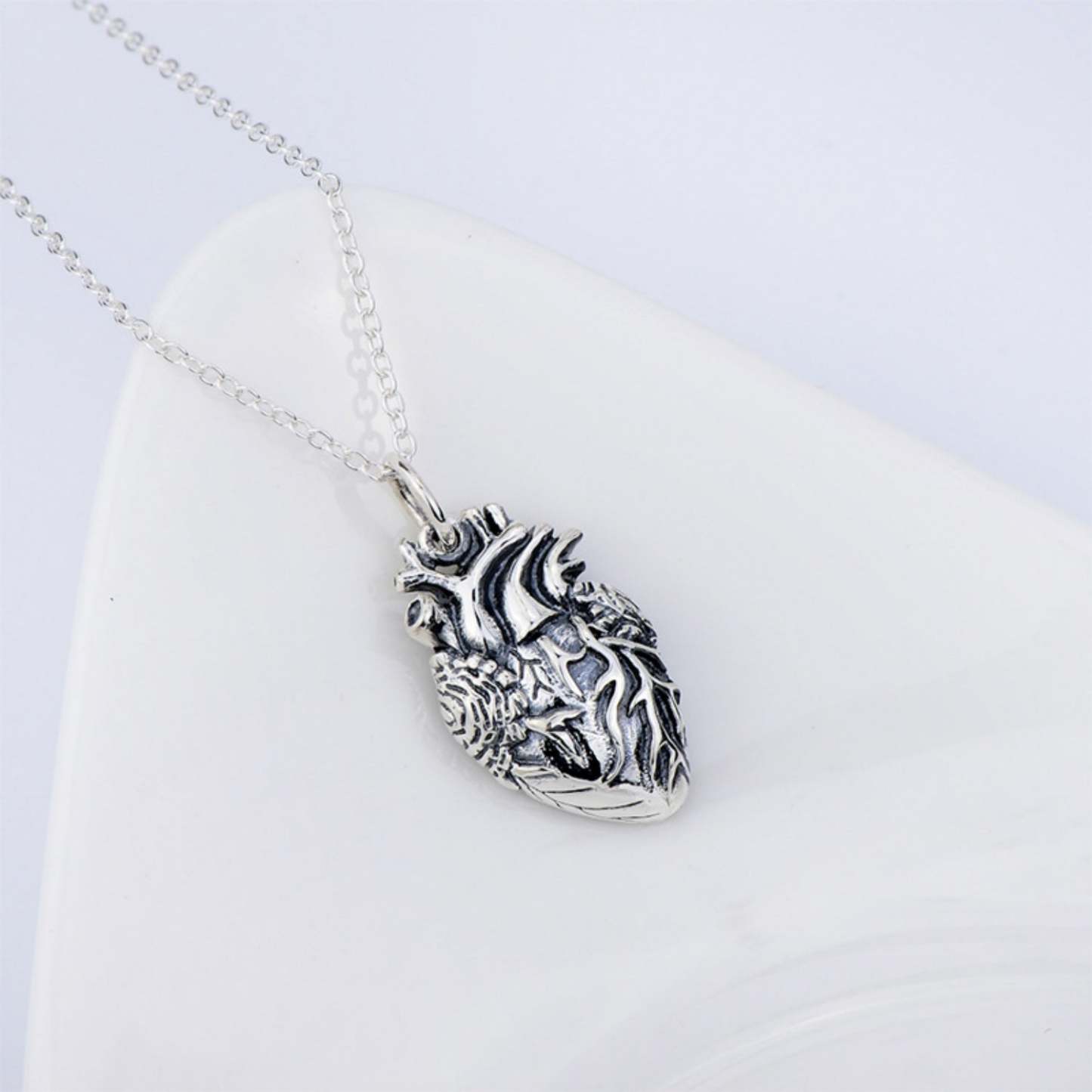 Sterling Silver Anatomical Heart Pendant Necklace – Detailed and Unique Jewelry – Perfect Gift for Her