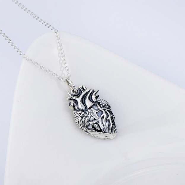 Sterling Silver Anatomical Heart Pendant Necklace – Detailed and Unique Jewelry – Perfect Gift for Her