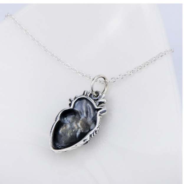 Sterling Silver Anatomical Heart Pendant Necklace – Detailed and Unique Jewelry – Perfect Gift for Her