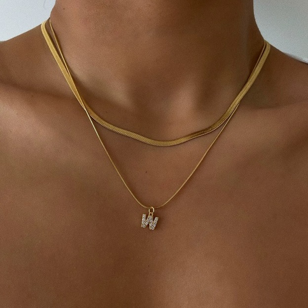 Gold necklace, initial pendant, 18K gold-plated, layered necklace, women's jewelry
