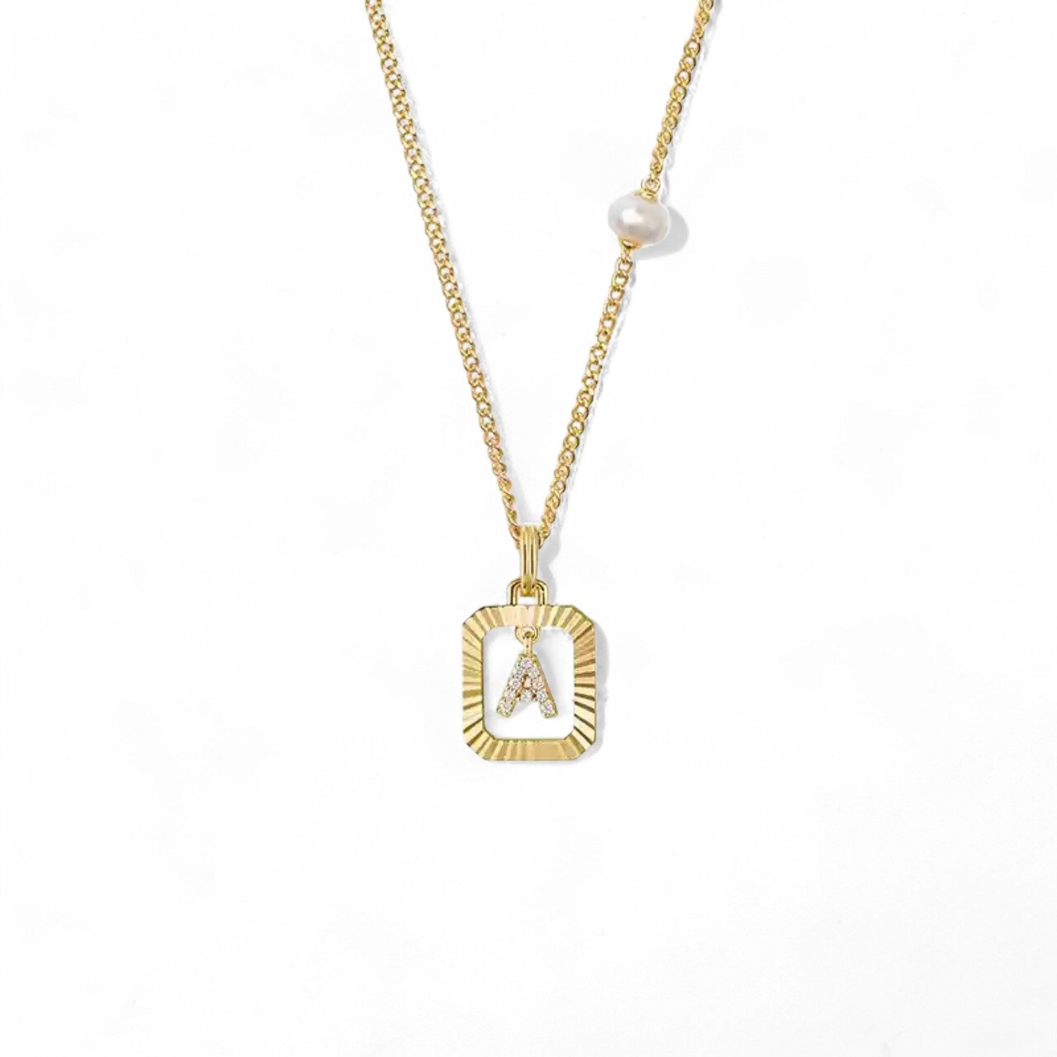 Personalized 14K Gold Initial Pendant Necklace - Delicate Pearl Accent, Available in 14K Gold Plated or Solid 14K Gold