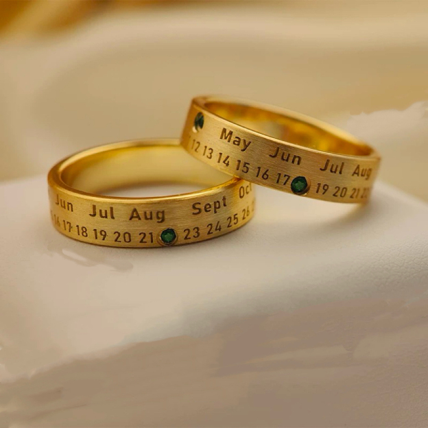Silver anniversary rings with birthstone markings