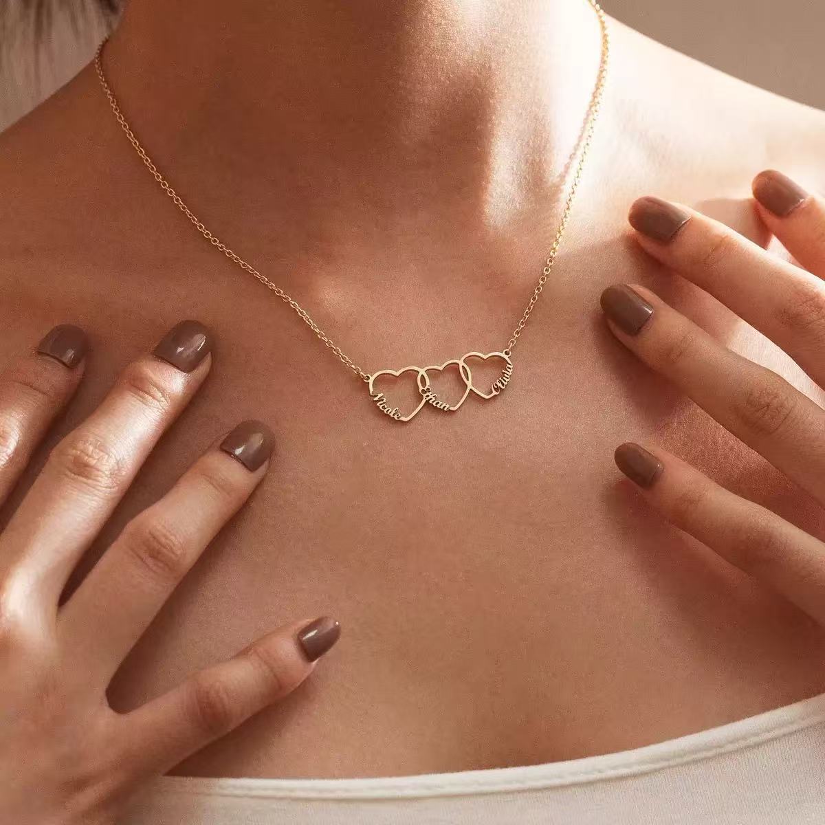 Custom Name Heart Necklace Up to 3 Charms Gold Silver Rose Gold – HeartStack