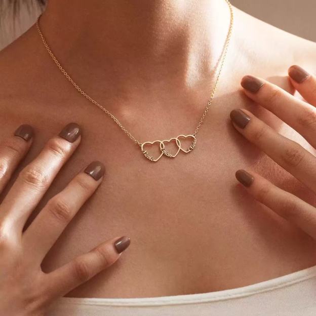 Custom Name Heart Necklace Up to 3 Charms Gold Silver Rose Gold – HeartStack
