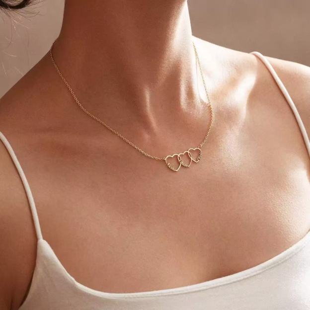 Custom Name Heart Necklace Up to 3 Charms Gold Silver Rose Gold – HeartStack