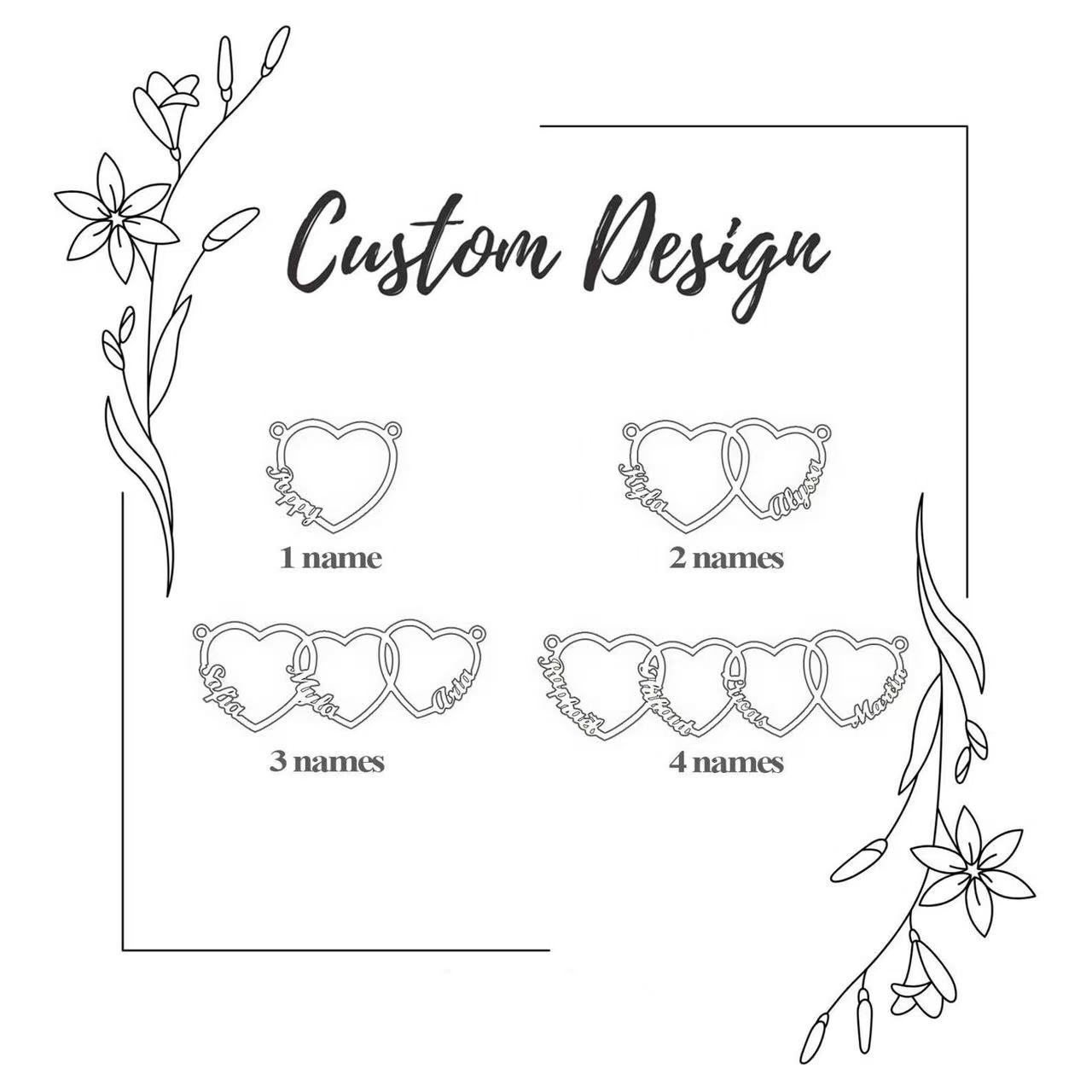 Custom Name Heart Necklace Up to 3 Charms Gold Silver Rose Gold – HeartStack