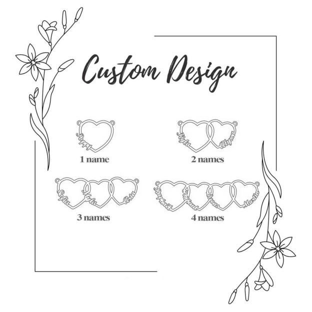 Custom Name Heart Necklace Up to 3 Charms Gold Silver Rose Gold – HeartStack