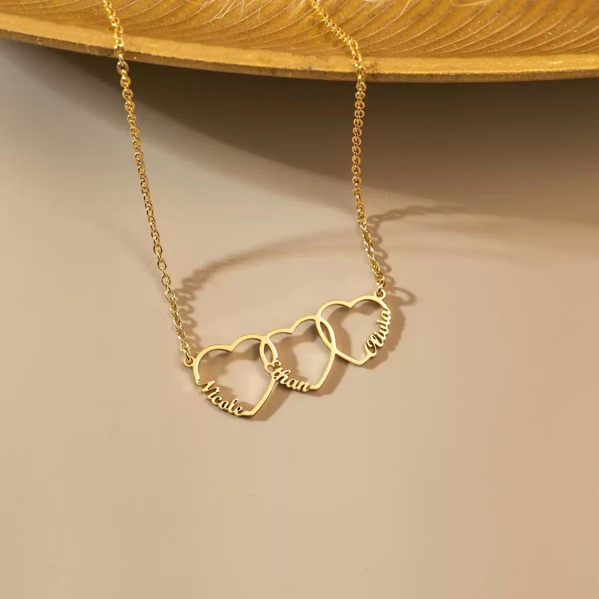 Custom Name Heart Necklace Up to 3 Charms Gold Silver Rose Gold – HeartStack