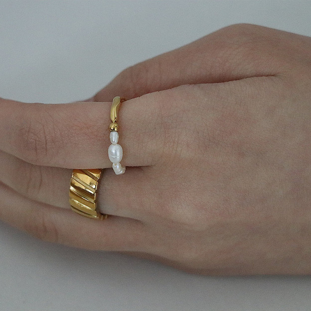 18K Gold Rings, Gold-Plated, Ribbed Design, Everyday Jewelry, Unisex