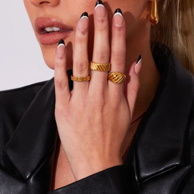 18K Gold Rings, Gold-Plated, Ribbed Design, Everyday Jewelry, Unisex